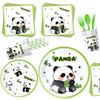 Bamboo Panda Theme Birthday Party Tableware Set: Disposable Tablecloth, Plates, Napkins, Cups, and Pull Flags