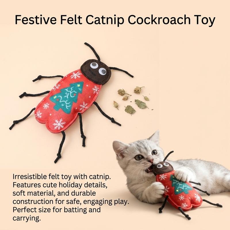 Interactive Cat Wand Toy with Built In Bell and Natural Catnip-Bionic Cockroach Teaser Non Woven Fabric Bite Resistant Kicker