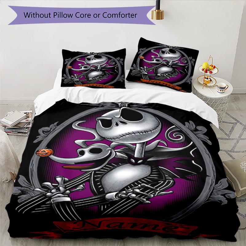 3pcs Custom Name The Nightmare Before Christmas Bedding Set Duvet Cover Closure Includes 1 Duvet Cover & 2 Pillowcases, Soft and Comfortable for All S