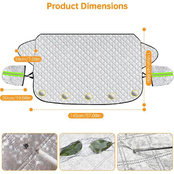 Car Windshield Snow Ice Cover, Magnetic Windshield Cover for Ice and Snow with Side Mirror and 5 Layers Protection, Windshield Sun Shade Foldable or