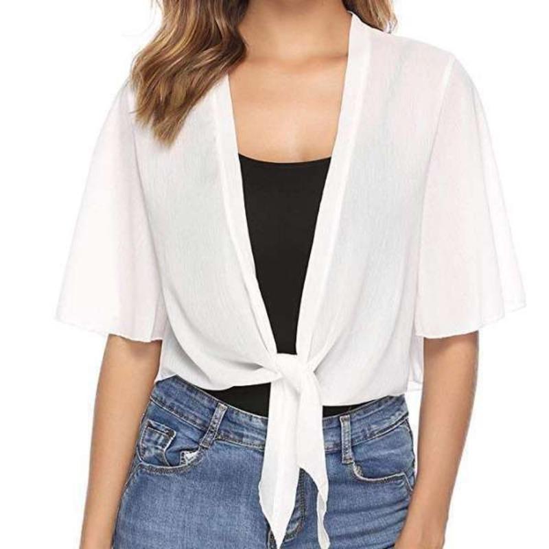 Summer Fashion Short Sleeve Women Shirt V Neck Solid Color Chiffon Blouse Casual Loose Simple Elegant Short Tops Women's Clothing