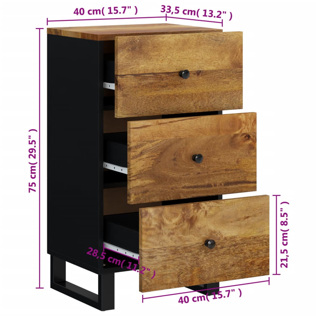 Sideboard with 3 Drawers 40x33.5x75 Cm Solid Mango Wood