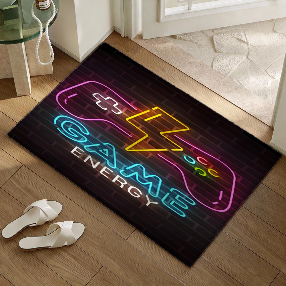 Neon Gamepad Game Zone Floor Mat Soft Flannel Non-Slip Door Mat - Thickened Rug for Living Room Home Decor