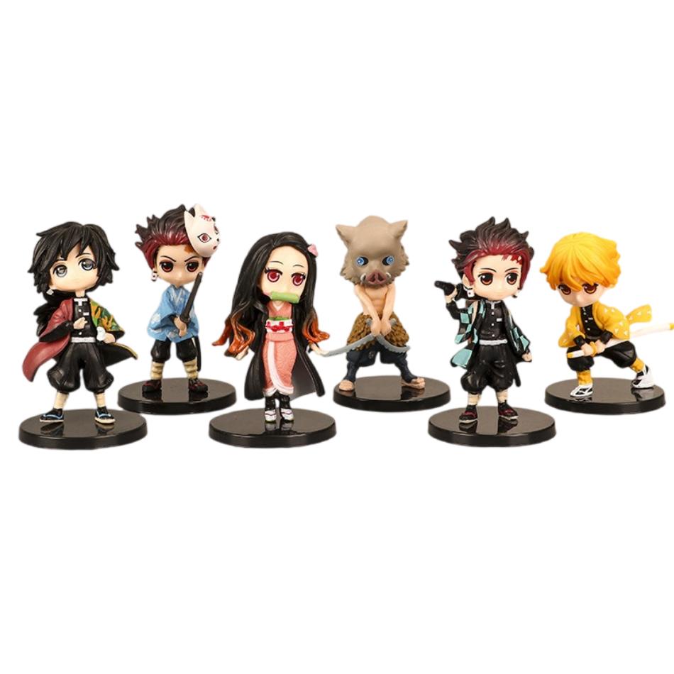 6Pcs Set Anime Demon Slayer Figure 7cm Kamado Tanjirou Kamado Nezuko Mini Cute Edition Pvc Doll Toy Desktop Ornament Gift