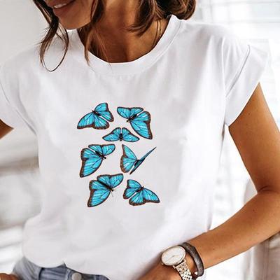 (Asian Size) Tee Top 90s Trend Cute Sweet Cartoon Butterfly Clothing Fashion Tshirt Casual Short Sleeve Women Print Lady Female Graphic T-shirt