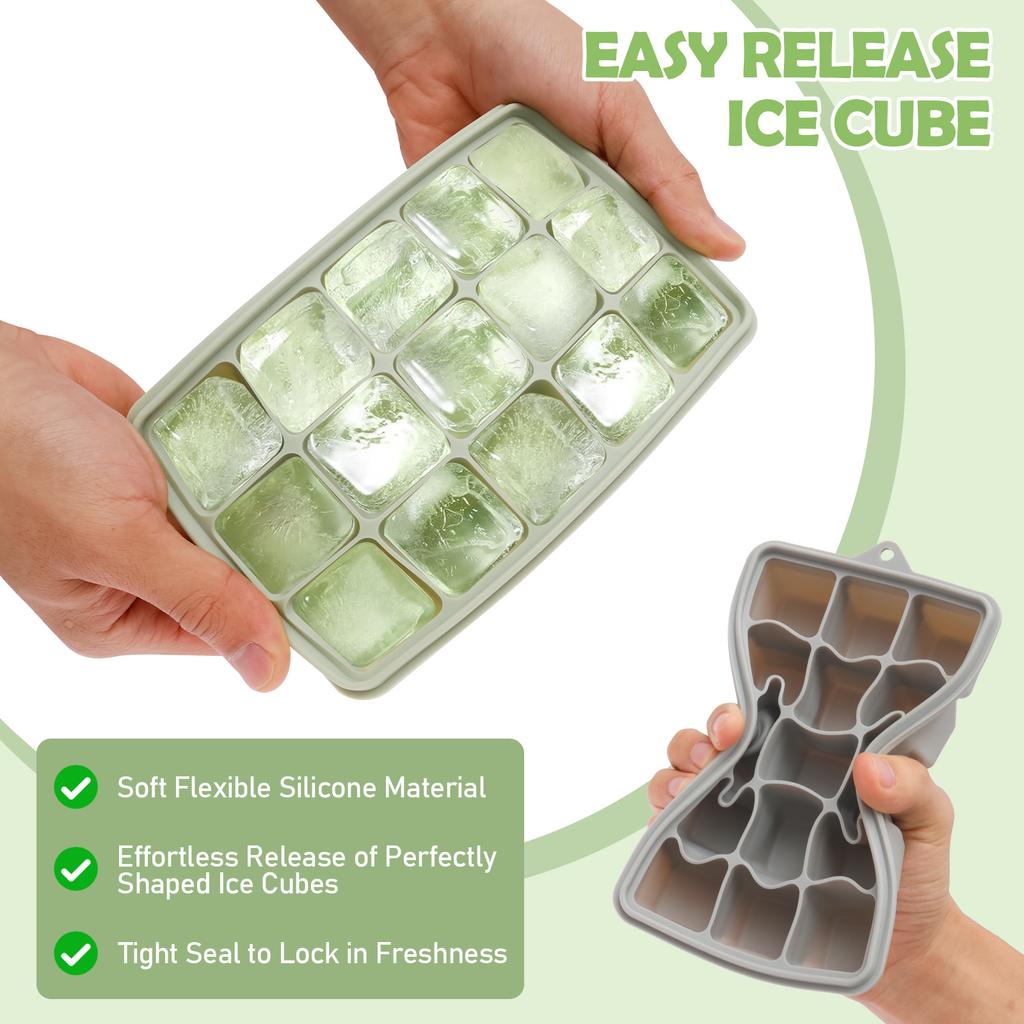 4 Pcs Silicone Ice Cube Mold Reusable Square Ice Cube Molds Easy Release Silicone Ice Cube Tray with Lid for Bar Kitchen Gadgets