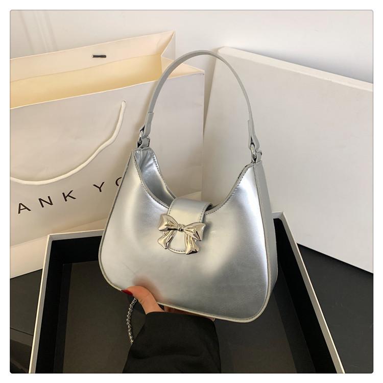 

2024 Летняя Модная Женская Сумка через Плечо с Милым Бантом - Однотонная Сумка серебряный