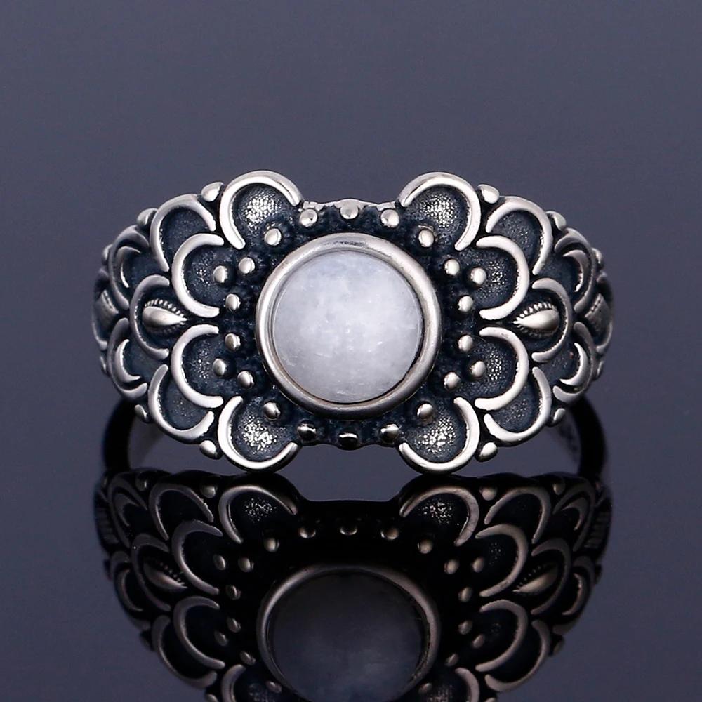 Okrągłe Owalne Duże Naturalne Kamienie Księżycowe Pierścionki Damskie Srebro S925 Pierścionki Prezenty Vintage Delikatna Biżuteria