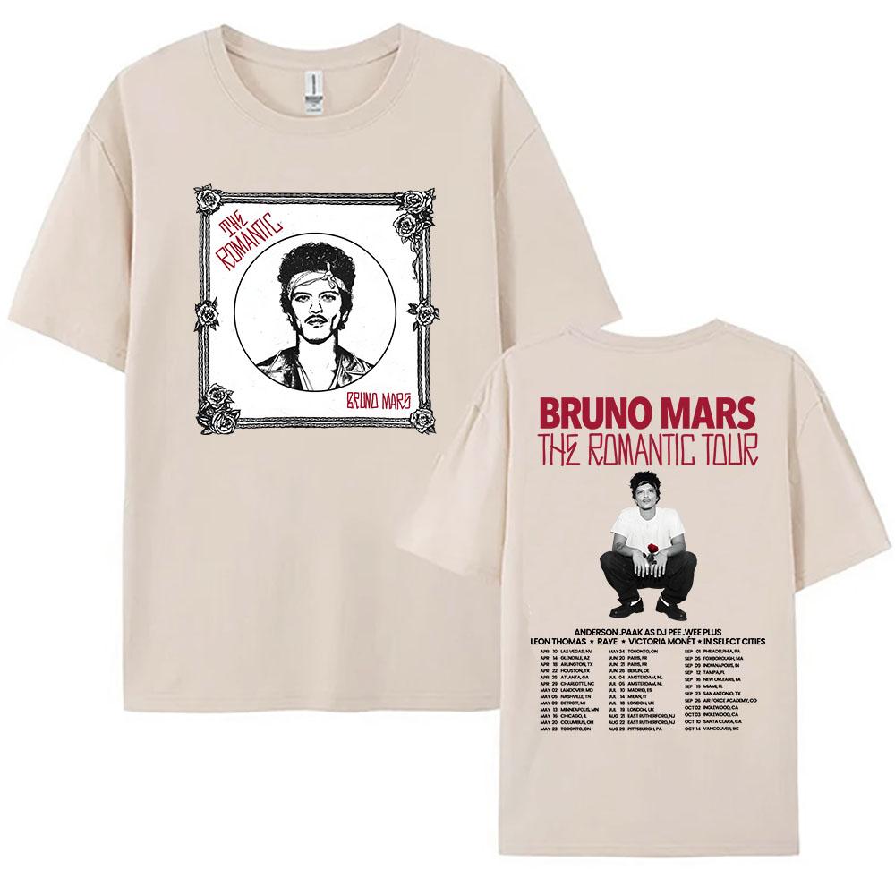 Bruno Mars The Romantic Tour 2026 T-shirt Summer Short Mens Tshirts Streetwear Hip Hop Singer Graphic Print Shirt 100%cotton Couple Matching Outfit