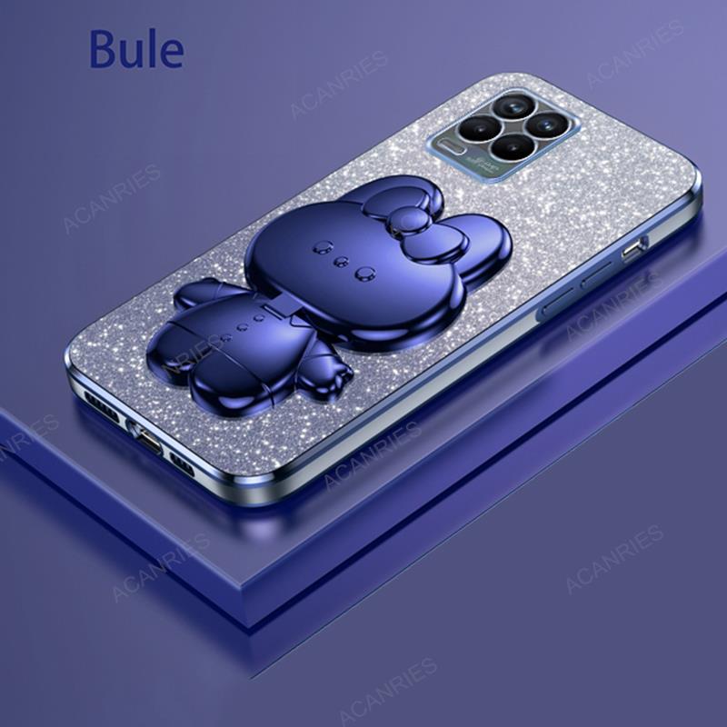 Roztomilý 3D králíček make-up zrcátko stojánek pokovený kryt pro Oppo Realme 8 9 Pro Plus 4g 5g ochrana zadního krytu na Realme8 9pro