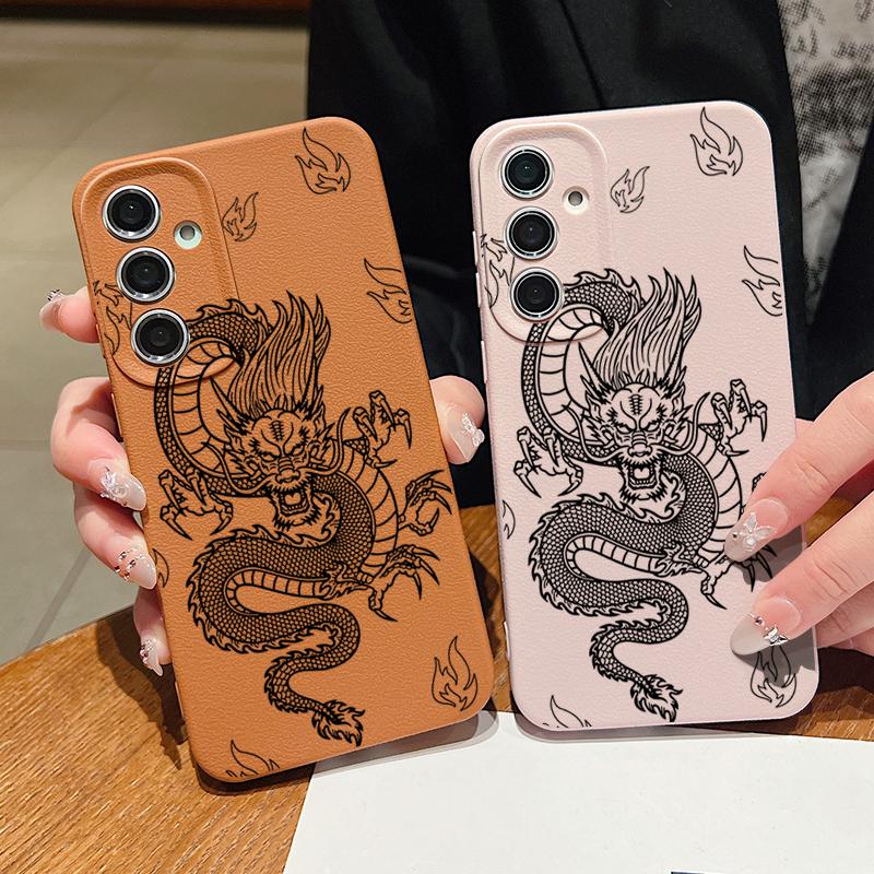 Husă Moale TPU cu Model Dragon Pentru Samsung S25 Ultra S24 FE S23 S22 A56 A36 A16 A15 A55 A35 Textură Piele Mată Subțire Rezistentă la Șocuri Husă Bumper