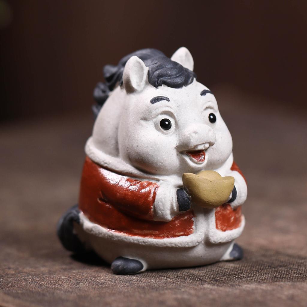 Yixing Purple Clay Lucky Horse Tea Pet Handmade Flowerpot Landscaping Tea Figurine Play Toys Tea Statue Ornaments Workmanship