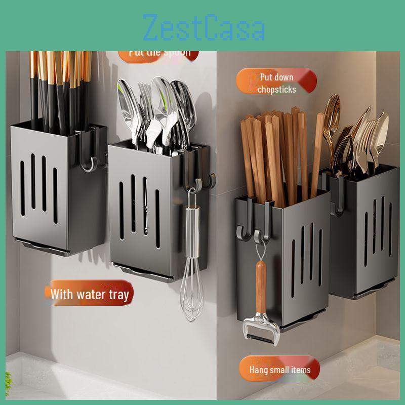 Kitchen Wallmounted Utensil Holder Chopsticks Knife Spoon Basket Organizer