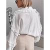French-Style Lace Lantern Sleeve Loose Long-Sleeve Shirt For Women Spring Autumn Fashion New 100% Cotton Girls Top