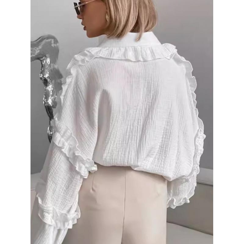 French-Style Lace Lantern Sleeve Loose Long-Sleeve Shirt For Women Spring Autumn Fashion New 100% Cotton Girls Top