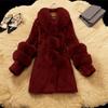 Imitation Fox Fur Collar Whole Leather Rex Rabbit Fur Imitation Fur Jacket Medium and Long Women's Thin Coat Fashionable Slim Fit