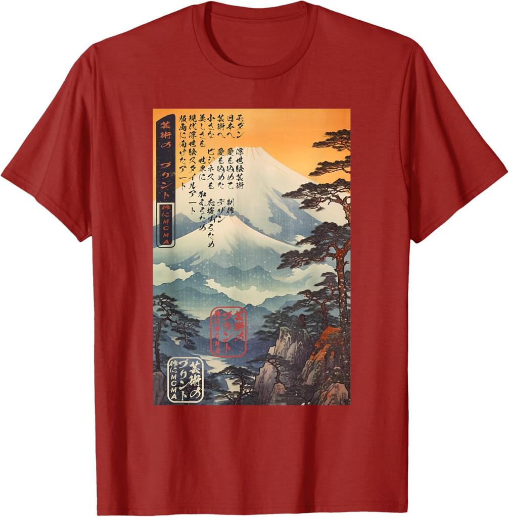 Ukiyoe Mount Fuji Landscape Japanese Woodblock Print Graphic Tee Mens Casual Short Sleeve TShirt