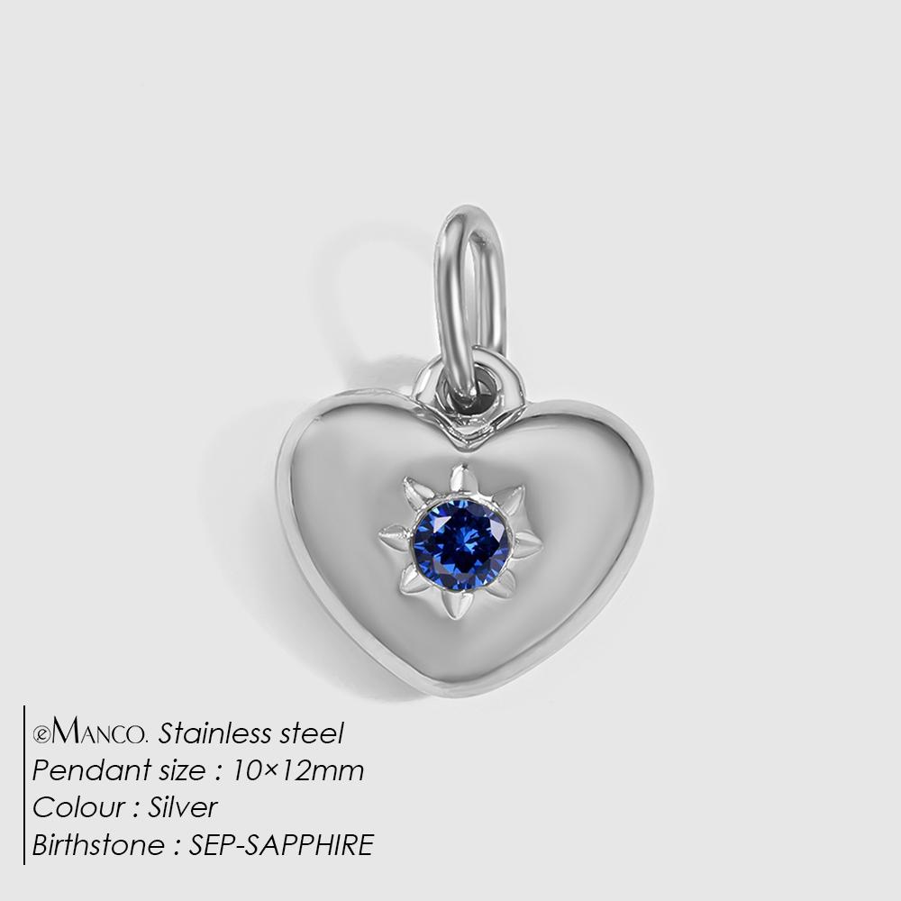 eManco Stainless Steel Heart Charm Valentine's Day Charms Multicolor Birthstone Pendants for Girl Sweet Jewelry Making