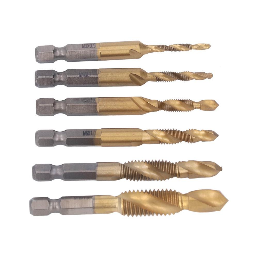 6pcs Titanium Coated Threaded Drill Taps HSS 4341 Drill Tap Set Durable Screw Drill Tap  Drilling