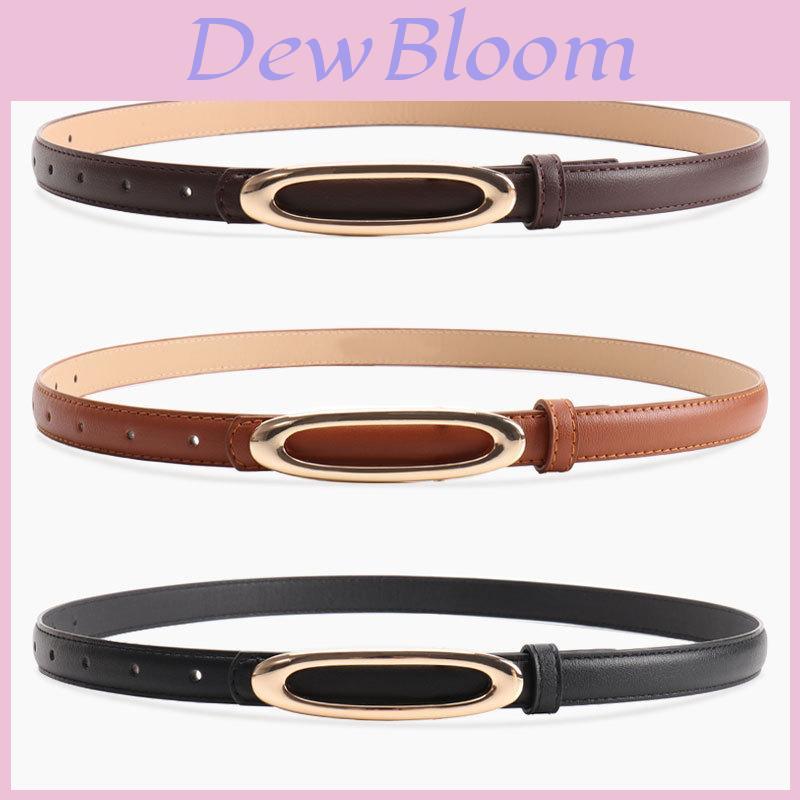 Minimalist Women Leather Belt With Elliptical Flat Buckle For Casual Dress And Jeans
