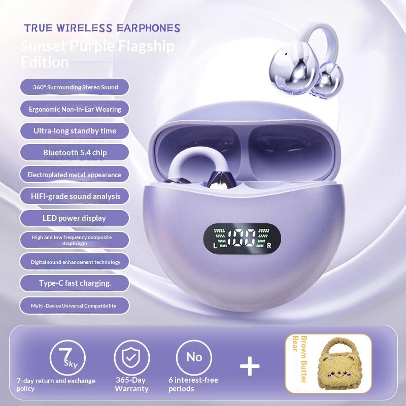 New M79 Earphones Wireless Bone Conduction HIFI Bluetooth 5.4 Earbuds Clip On Ear With Mic Digital Display Waterproof Sport