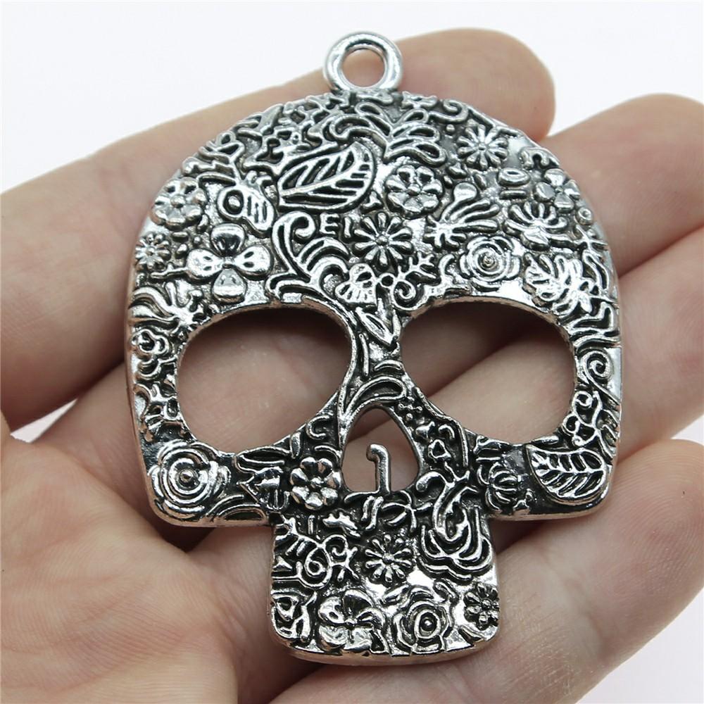 2 Stück Anhänger Totenkopf DIY Schmuckzubehör Für Schmuckherstellung Antik Silber Farbe Todes Totenkopf Anhänger Blumen Totenkopf Anhänger