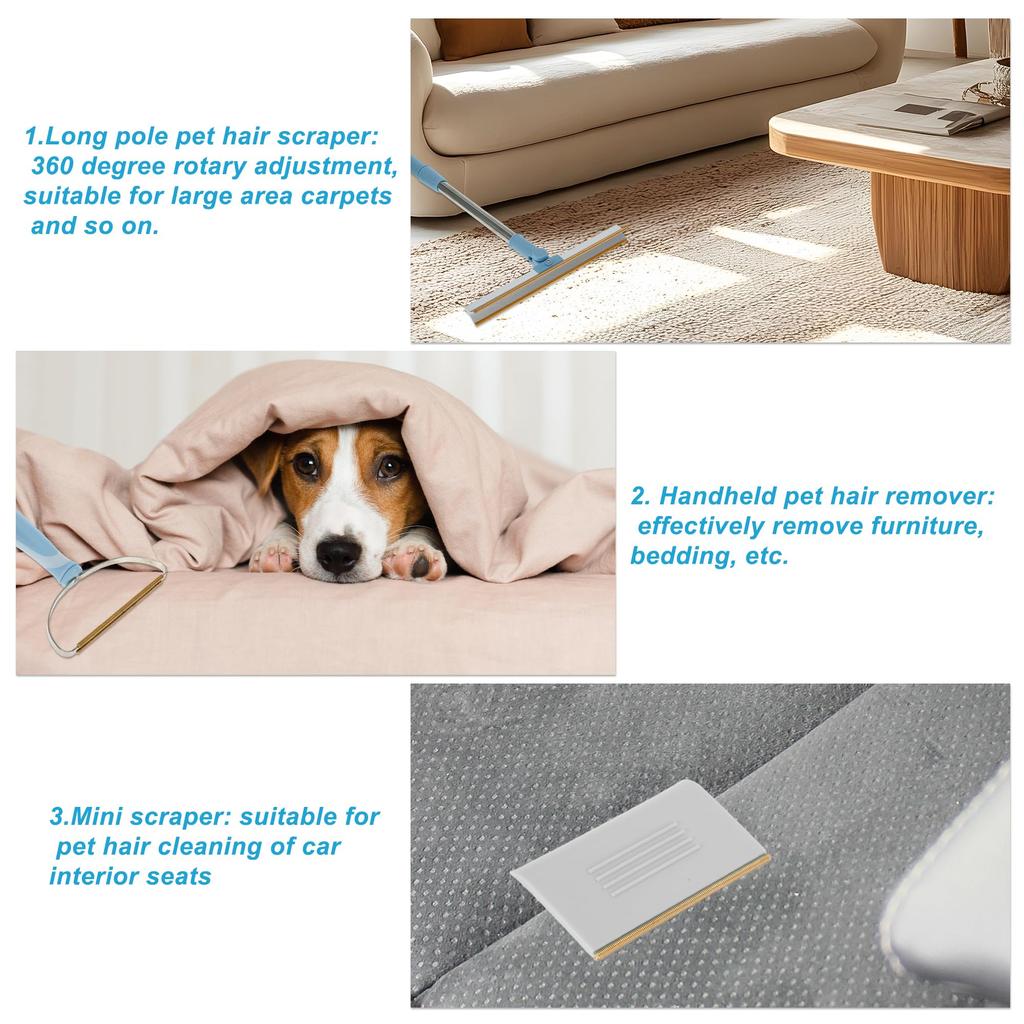 GLIDESMOOTH Pet Hair Removal Telescopic Dog Hair Carpet Carpet Scraper for Removing Hair from Light 1 Set Tool, Remover, Rake, Furniture, Gray,