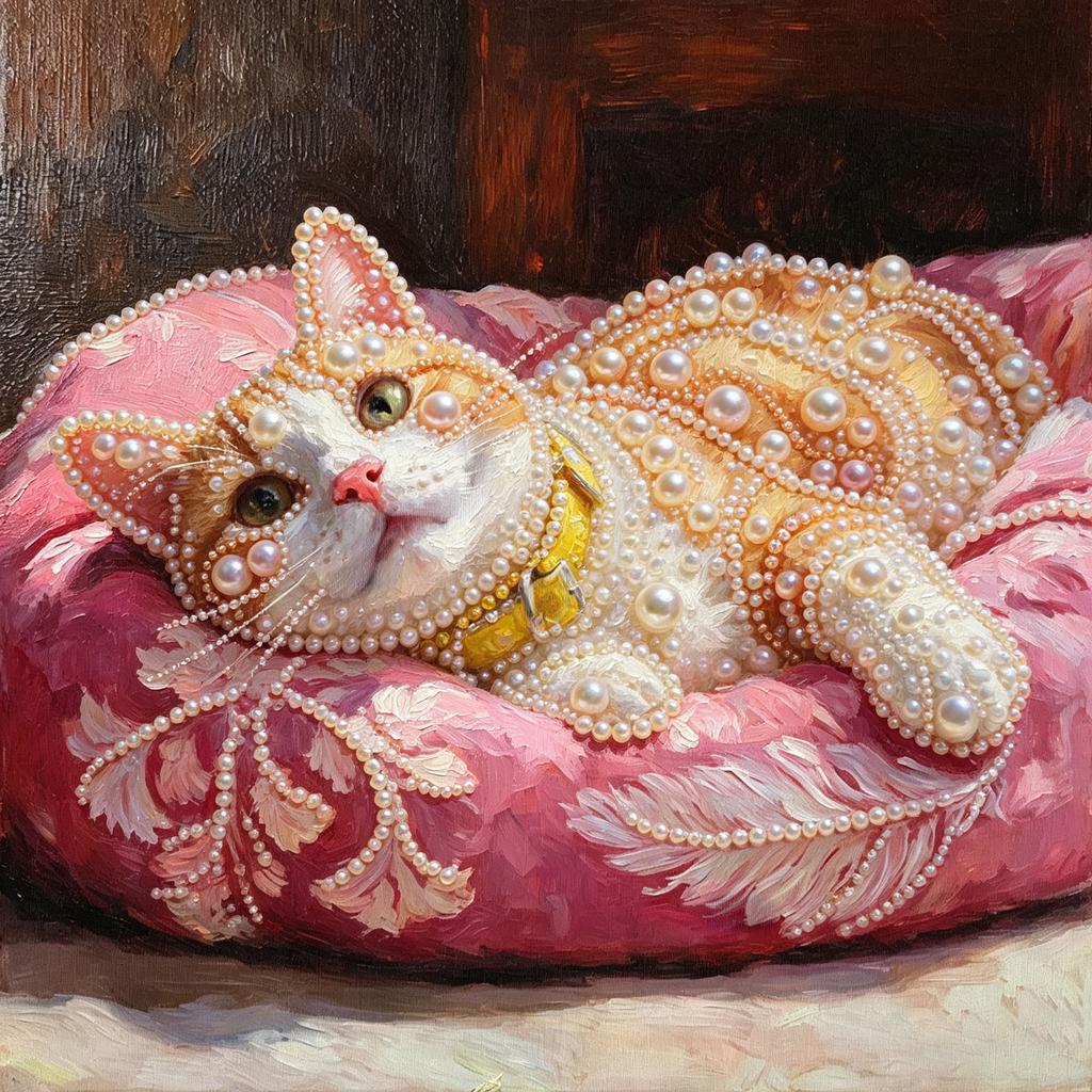 Kit Pittura Diamante Perle Artistiche Gatto Arancione Piccolo Fatto a Mano 30x30cm Senza Cornice Pittura Floreale con Perle Diamantate, Kit Creativo per Decorazione Parete Casa e Appassionati di Hobby