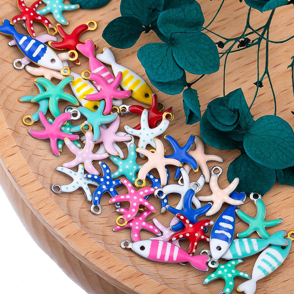 20pcs Stainless Steel Small Starfish Charms Fish Pendant Enamel DIY Jewelry Making Accessories Findings Ocean Necklace Earrings