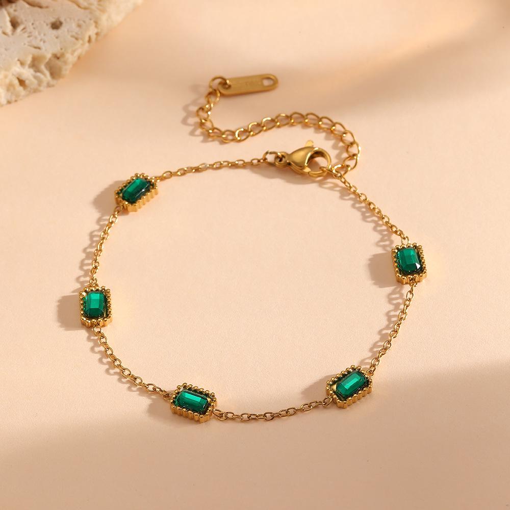 Titanium Steel Square Stone Bracelet for Women - Colorful Casual & Dating Accessory