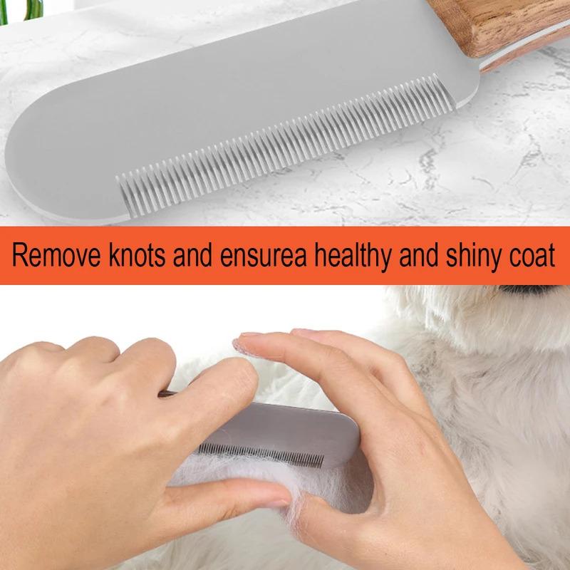 Professional Pet Grooming Knife for Dogs Cats Stainless Steel Deshedding Tool with Wooden Handle Efficient Hair Remover Comb for