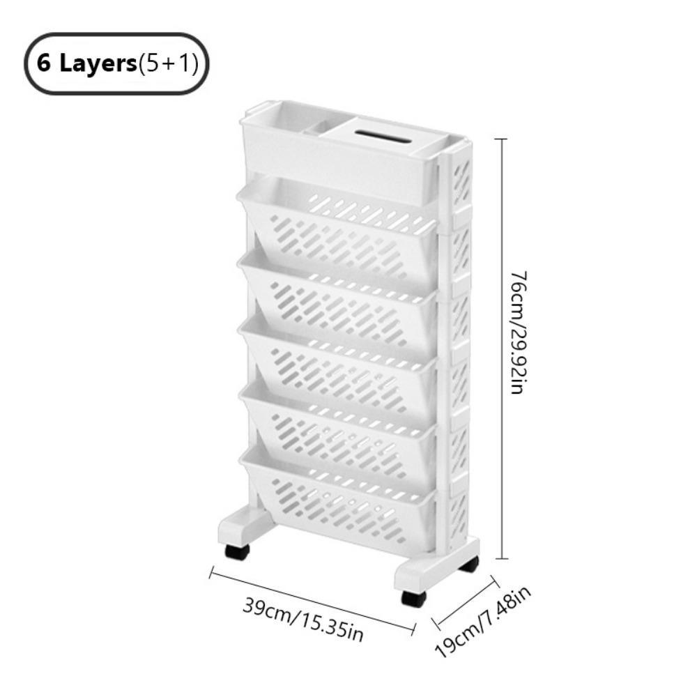 Movable Multi-Layer Bookshelf 5/6 Layers Table Side Storage Basket  Bookstore