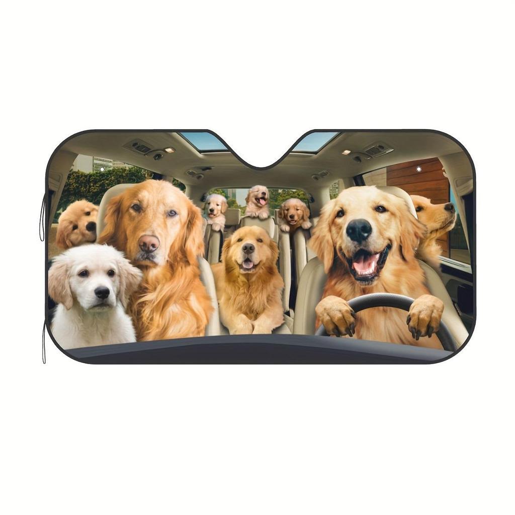 Adorable Dog Print Insulated Car Sunshade - Universal Fit