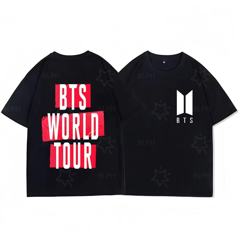 BTS World Tour Y2K Family Matching T Shirts BT21 Kpop Merch Cute Cotton Casual Short Sleeve Tops for Couple Parent Kid