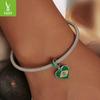 S925 Silver Brazilian Flag Heart Pendant with Green Enamel Drip