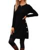 Women's Casual Round Neck Hem Slit Long Sleeve Dress