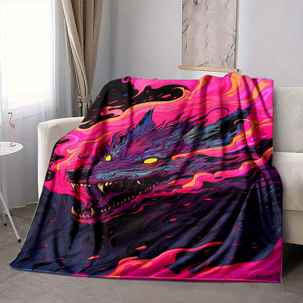 1pc Wolf Flames Blanket, Lightweight Flannel Throw Blanket For Sofa, Bed, Travel, Camping, Living Room, Office, Couch, Chair, And Bed