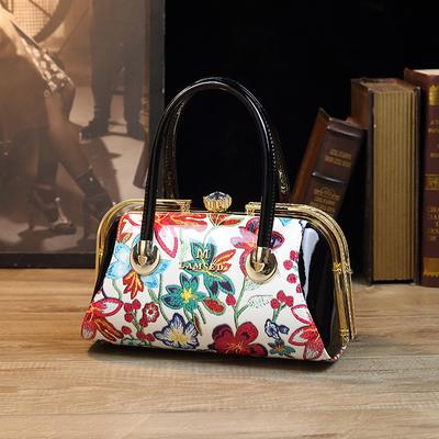 Cross-Border European and American Trend Embroidered Patent Leather Large Capacity Handbag