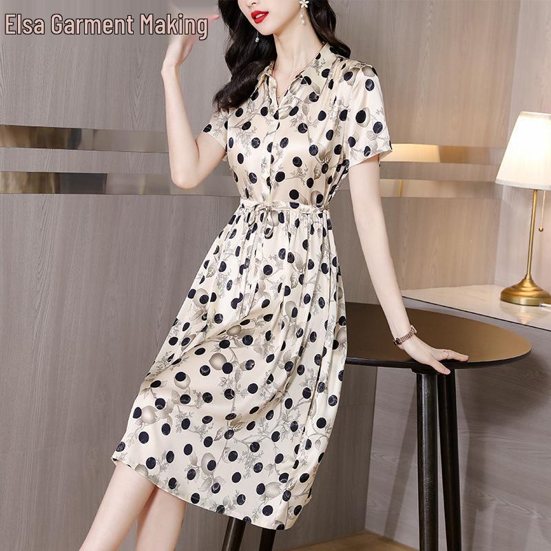 Premium Silk Polka Dot Midi Dress – Summer Slimming Temperament