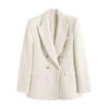 Women's Spring and Autumn Fashion Double-breasted Tweed Plaid Suit Jacket Retro Long-sleeved Pocket Suit Jacket