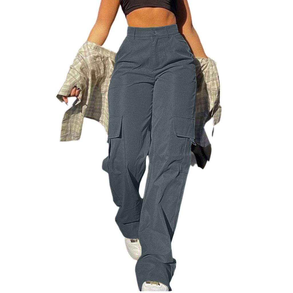 Women's Casual Lightweight Hiking Pants High Waist Beltless Straight Leg Loose 4 Pockets  Cargo Pants