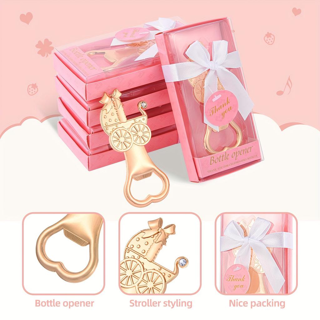 12pcs Pink Push Cart Bottle Openers, Birthday Gifts, Party Gifts, Decorative Souvenirs, Gift Boxes for Guests To Share Gender and Party Preferences,