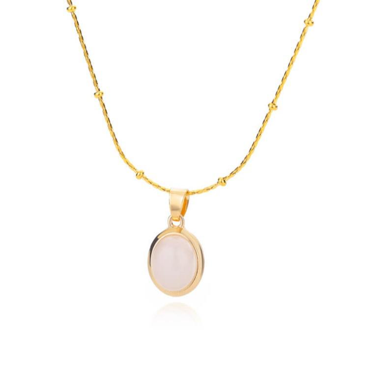 Ovaler Cat-Eye Anhänger Titanstahl Halskette - Nischendesign Leichter Luxus Schlüsselbeinkette