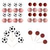 24 Stück/Packung Jungen Gastgeschenke Fußball-Thema Tortenaufsatz Happy Birthday Party Fußball Cupcake-Aufsätze mit Stäbchen Dekorieren Kuchen Topper