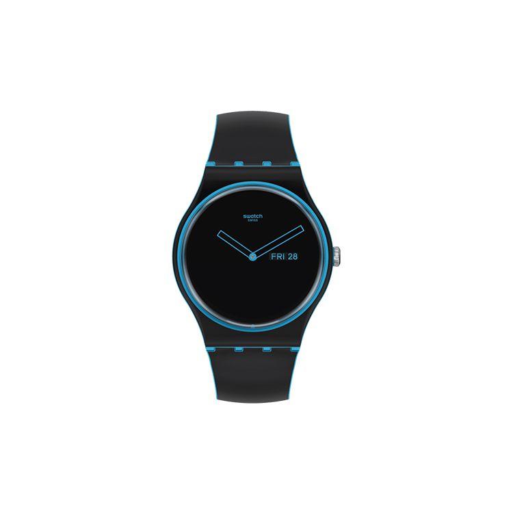 

Swatch Monthly Drops Series Quartz Movement Minimal Line Blue Waterproof Watch 41mm Black Dial Bio-Based Material Case Silicone Strap SO29S701 Black