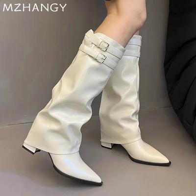Fashion Pointed Toe Women High Boots Sexy High Heels Leather Shoes Woman 2025 Trend Elegant Pumps Chelsea Boots New Mujer Goth Botas