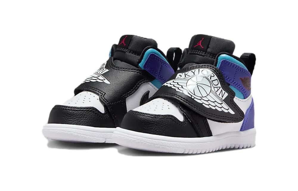 Jordan Air Jordan 1 SKY Comfortable Cushioning, Wear Resistant Mid top Toddler Shoes Black White Infant And Toddler BQ7196-154