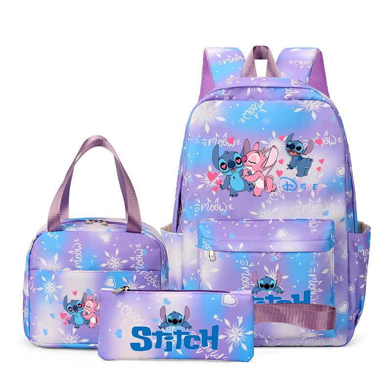 Stitch Three Piece Backpack for Male and Female Students, Campus Cartoon Printed Backpack, Outdoor Travel Large Capacity Bag