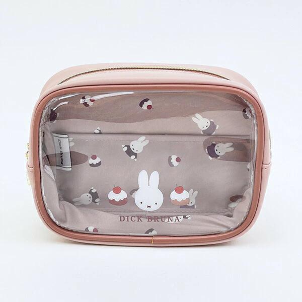 Kawaii Miffy Rabbit Makeup Bag Cartoon Miffy Rabbit Leather Semi-Transparent Girl Cute Cake Print Storage Bag
