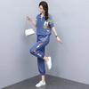 Temperament, Fashion and Personality, Casual Printed Letters, Loose Thin Silk Denim Suit, Women's Summer Two-piece Set